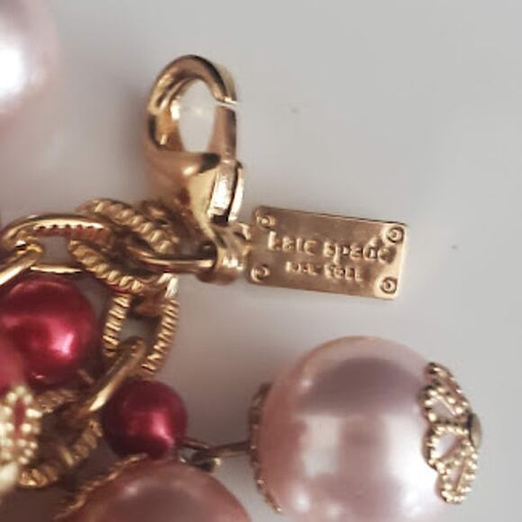 Kate Spade Faux Pearl Cluster Bracelet Gold Plated Blush and Cranberry Pearls - Picture 7 of 7